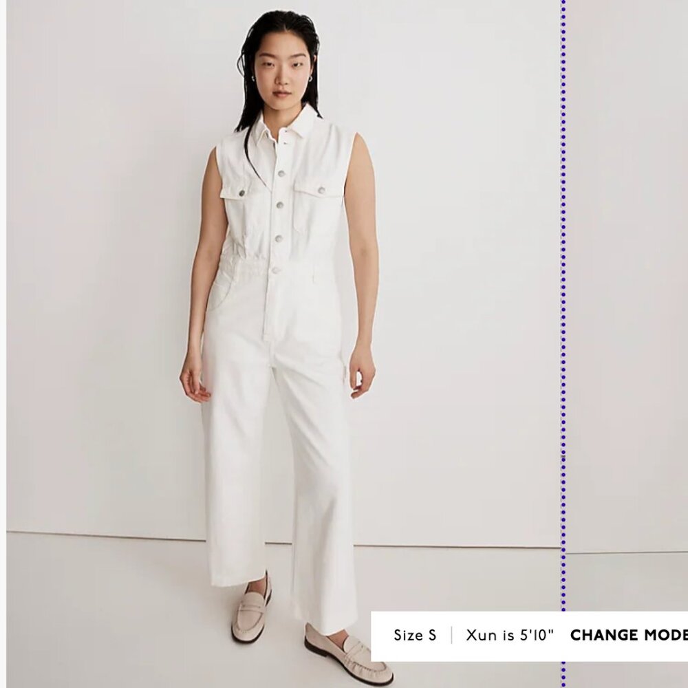 NWT Madewell Denim Sleeveless Carpenter Jumpsuit / XX-SMALL / WHITE